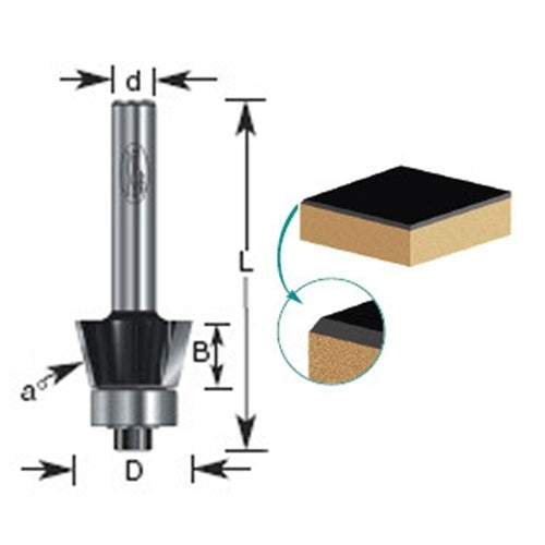 Router Bit - 15° x 5/82 D x 1/4 CH x 1/4 SHK - Carbide Tipped Bevel Laminate Trim 200-10