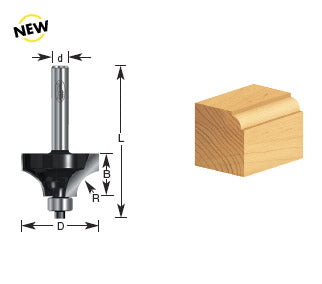 Router Bit - 1/2 R x 1-1/2 D x 3/4 CH x 1/4 Inch SHK - Carbide Tipped Beading 340-22