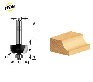 Router Bit - 1/2 R x 1-3/8 D x 5/8 CH x 1/4 Inch SHK - Carbide Tipped Cove 220 -18