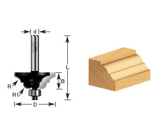 Router Bit - 13/64 x 5/16 R x 1-1/4 D x 1/2 CH x 1/2 SHK - Classical Bead & Cove 360 -10