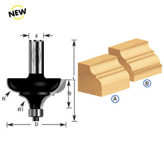 Router Bit - 3/16 x 5/16 R x 1-1/2 D x 11/16 CH x 1/2 SHK - Classical Cove & Bead 400 -10