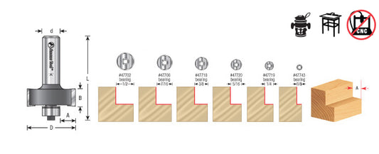 Router Bit - 1-3/8 D x 1/2 CH x 1/2 SHK - Multi-Rabbet Five Different Depths 49350