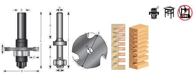 Router Bit - 1-7/8 D x 1/4 CH x 1/4 Inch SHK - Slotting Cutter Assembly 3 Wing 53410