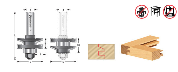 Router Bit - 1-5/8 D x 11/16 CH x 1/2 SHK - Reversible Stile and Rail Assembly 55380