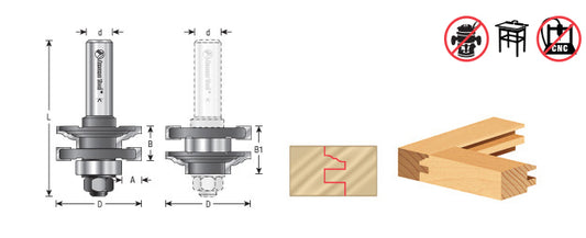 Router Bit - 1-5/8 D x 11/16 CH x 1/2 SHK - Reversible Stile and Rail Assembly 55380