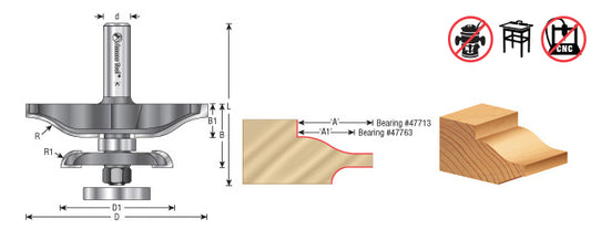 Router Bit - 7/8 R x 3-3/8 D x 1-1/16 CH x 1/2 SHK - Ogee Raised Panel 54221