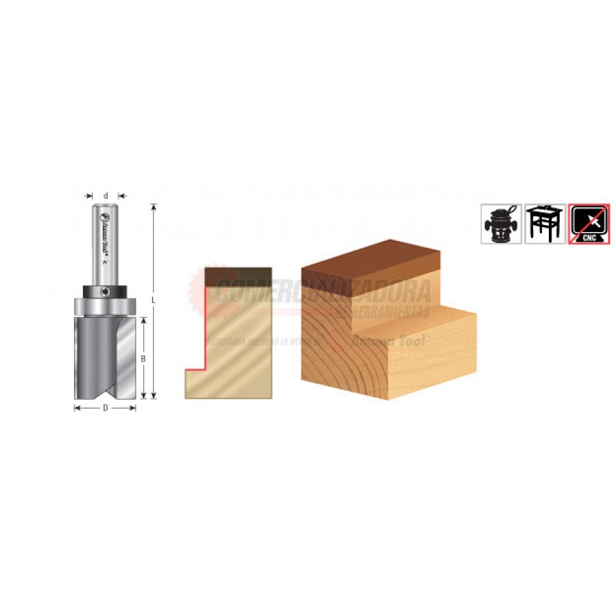 Router Bit - 3/4 D x 1 Inch CH x 1/4 SHK - Carbide Tipped Flush Trim Plunge 45464