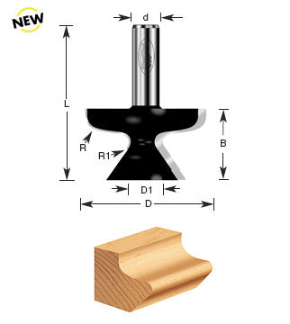 Router Bit - 1/4 x 3/16 R x 2 D x 1-1/4 CH x 1/2 SHK - Carbide Tipped Finger Grip 480 - 20