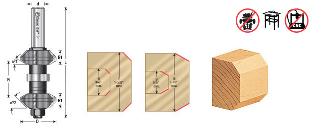 Router Bit - 30° T x 45° B x 1-3/8 D x 9/16 CH x 1/2 SHK - Variable Double Chamfer 49730