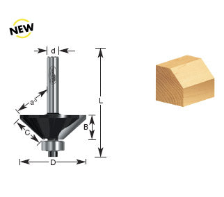 Router Bit - 45° x 1-1/4 D x 1/2 CH x 1/4 SHK - Carbide Tipped Chamfer 280 -10