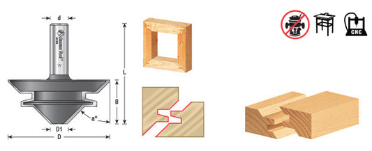 Router Bit - 45° x 2-11/16 D x 1-3/16 CH x 1/2 SHK - Carbide Tipped Lock Miter 55390