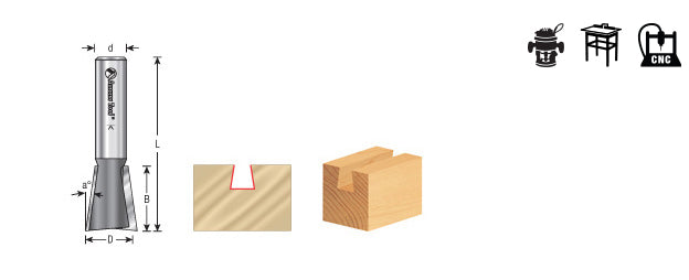 Router Bit - 9° x 3/8 D x 3/8 CH x 1/4 Inch SHK - Carbide Tipped Dovetail 45800