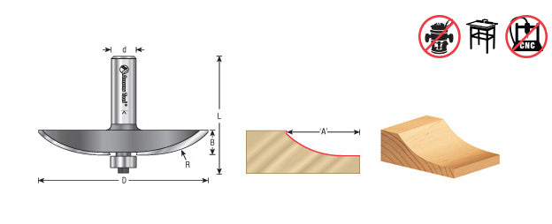 Router Bit - 1-9/16 R x 3-3/8 D x 1/2 CH x 1/2 SHK - Cove Raised Panel 54119