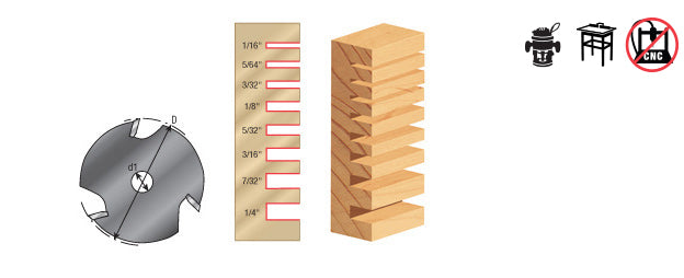 Router Bit - 1-7/8 D x 1/16 CH x 5/16 Inner D - Replacem. Slotting Cutter 3 Wing 53200