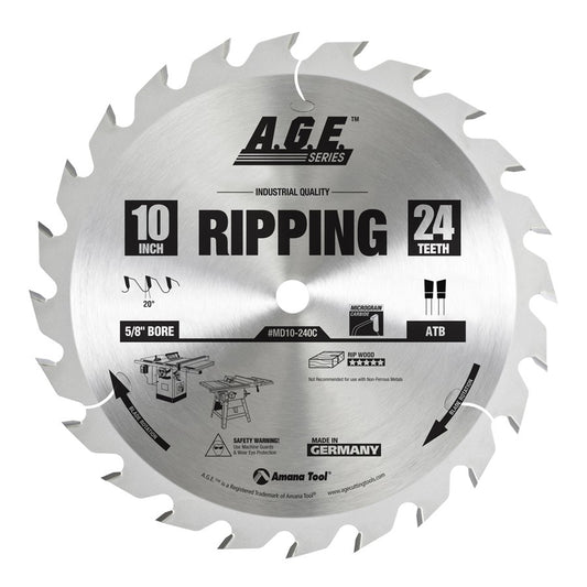 Circular Saw Blade - 10 Inch D x 24T ATB, 20°, 5/8 Bore  MD10 -240